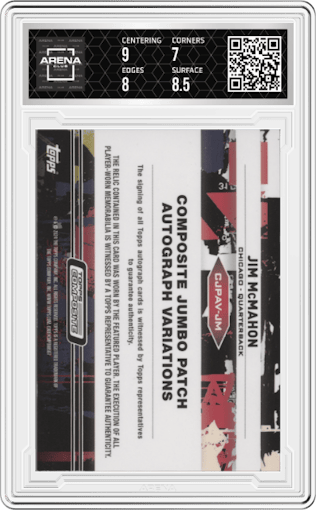 Jim McMahon from the 2023 Topps Composite set featuring a Red  parallel graded by Arena Club and given an overall grade of 7.5.