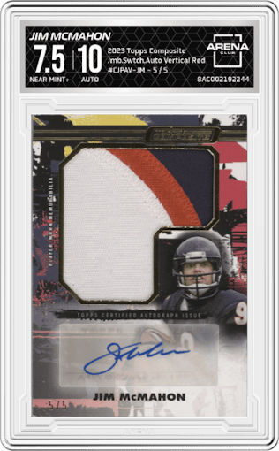 Jim McMahon from the 2023 Topps Composite set featuring a Red  parallel graded by Arena Club and given an overall grade of 7.5.