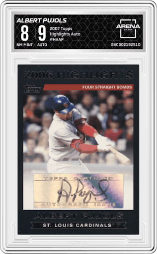 Albert Pujols from the 2007 Topps set graded by Arena Club and given an overall grade of 8.