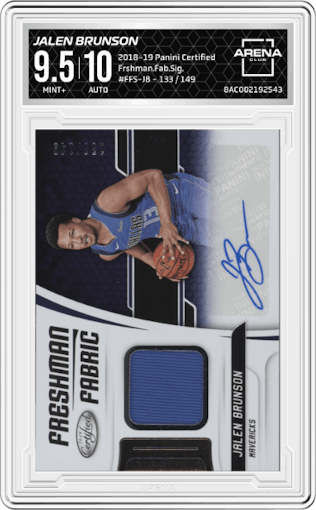 Jalen Brunson from the 2018-19 Panini Certified set graded by Arena Club and given an overall grade of 9.5.