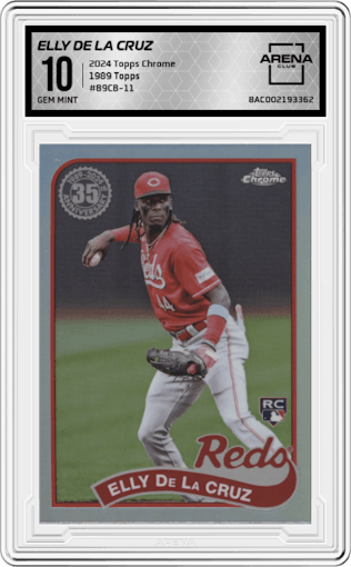 Elly De La Cruz from the 2024 Topps Chrome set graded by Arena Club and given an overall grade of 10.
