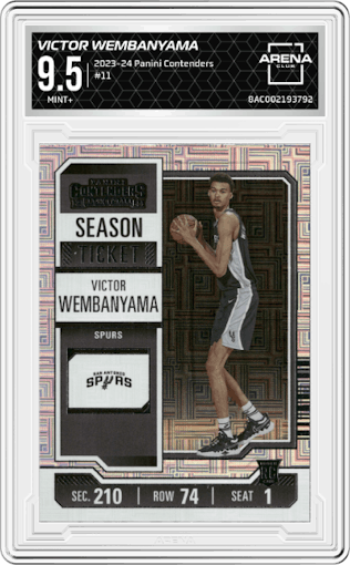 Victor Wembanyama  from the 2023-24 Panini Contenders set graded by Arena Club and given an overall grade of 9.5.