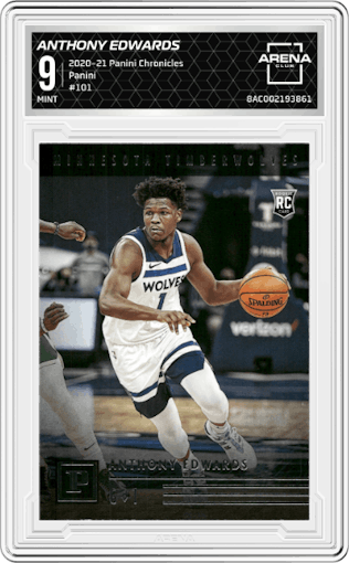 Anthony Edwards from the 2020-21 Panini Chronicles set graded by Arena Club and given an overall grade of 9.