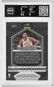 Victor Wembanyama from the 2023-24 Panini Mosaic set graded by Arena Club and given an overall grade of 9.