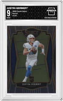 Justin Herbert from the 2020 Panini Select set graded by Arena Club and given an overall grade of 9.