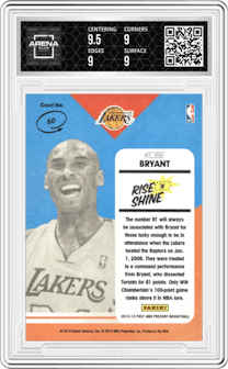 Kobe Bryant from the 2012-13 Panini Past & Present set graded by Arena Club and given an overall grade of 9.