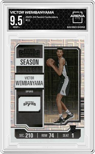 Victor Wembanyama  from the 2023-24 Panini Contenders set graded by Arena Club and given an overall grade of 9.5.