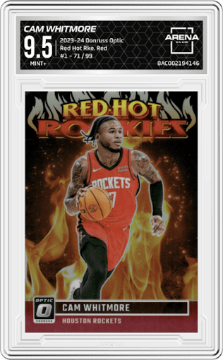 Cam Whitmore from the 2023-24 Donruss Optic set featuring a Red parallel graded by Arena Club and given an overall grade of 9.5.