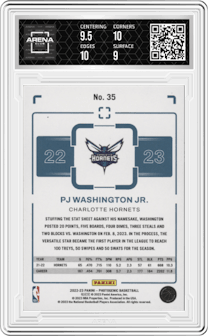 PJ Washington Jr. from the 2022-23 Panini Photogenic set featuring a Gold parallel graded by Arena Club and given an overall grade of 9.5.