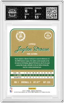 Jaylen Brown from the 2016-17 Panini Donruss  set graded by Arena Club and given an overall grade of 9.5.