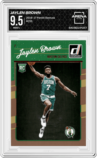 Jaylen Brown from the 2016-17 Panini Donruss  set graded by Arena Club and given an overall grade of 9.5.