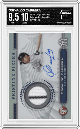Oswaldo Cabrera from the 2024 Topps Pristine set graded by Arena Club and given an overall grade of 9.5.