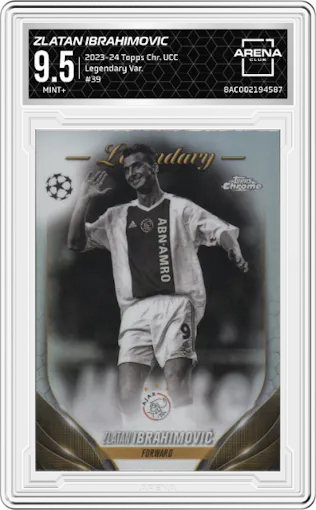 Zlatan Ibrahimovic from the 2023-24 Topps Chrome UEFA Club Competitions set graded by Arena Club and given an overall grade of 9.5.