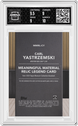 Carl Yastrzemski  from the 2024 Topps Museum Collection set featuring a Gold parallel graded by Arena Club and given an overall grade of 9.5.