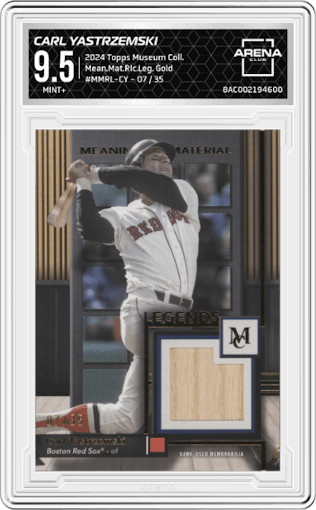Carl Yastrzemski  from the 2024 Topps Museum Collection set featuring a Gold parallel graded by Arena Club and given an overall grade of 9.5.