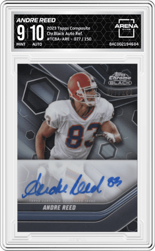 Andre Reed from the 2023 Topps Composite set featuring a Refractor parallel graded by Arena Club and given an overall grade of 9.