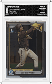 Leo De Vries from the 2024 Bowman Chrome set graded by Arena Club and given an overall grade of 9.