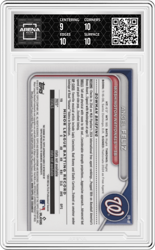 Angel Feliz  from the 2024 Bowman Chrome set graded by Arena Club and given an overall grade of 9.5.