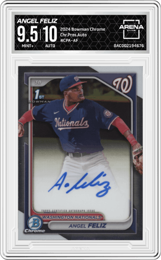 Angel Feliz  from the 2024 Bowman Chrome set graded by Arena Club and given an overall grade of 9.5.