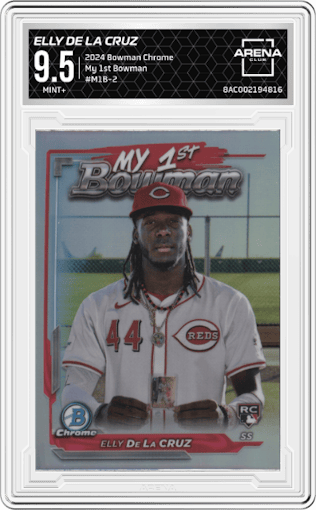 Elly De La Cruz from the 2024 Bowman Chrome set graded by Arena Club and given an overall grade of 9.5.