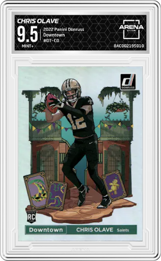 Chris Olave from the 2022 Panini Donruss set graded by Arena Club and given an overall grade of 9.5.