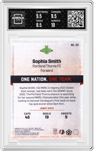 Sophia Smith from the 2024 USWNT One Nation. One Team. set graded by Arena Club and given an overall grade of 9.