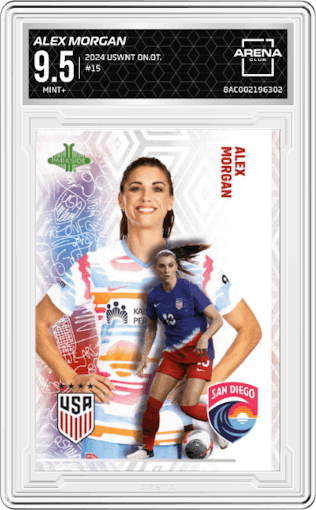 Alex Morgan from the 2024 USWNT One Nation. One Team. set graded by Arena Club and given an overall grade of 9.5.