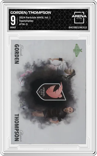 Sarah Gorden/Alyssa Thompson from the 2024 Parkside NWSL Vol. 1 set graded by Arena Club and given an overall grade of 9.