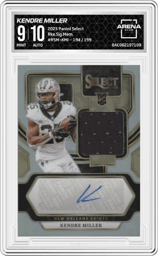 Kendre Miller from the 2023 Panini Select set graded by Arena Club and given an overall grade of 9.