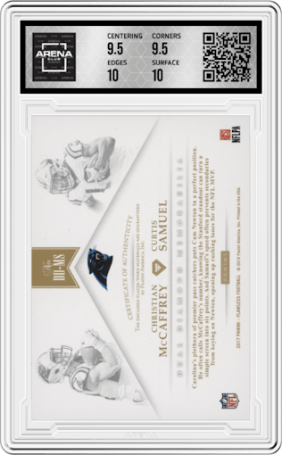 Christian McCaffrey/Curtis Samuel from the 2017 Panini Flawless set graded by Arena Club and given an overall grade of 10.