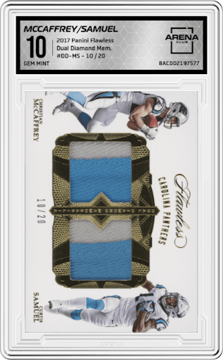 Christian McCaffrey/Curtis Samuel from the 2017 Panini Flawless set graded by Arena Club and given an overall grade of 10.