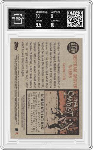 Grant Gelt as Bertram Grover Weeks from the 2018 Topps Archives set graded by Arena Club and given an overall grade of 8.5.