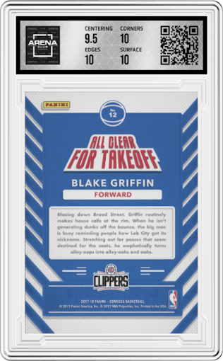 Blake Griffin from the 2017-18 Panini Donruss set graded by Arena Club and given an overall grade of 10.