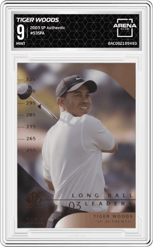 Tiger Woods from the 2003 Upper Deck SP Authentic set graded by Arena Club and given an overall grade of 9.