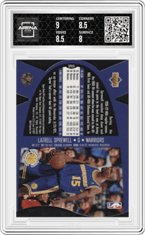Latrell Sprewell from the 1997 SPx set graded by Arena Club and given an overall grade of 8.5.