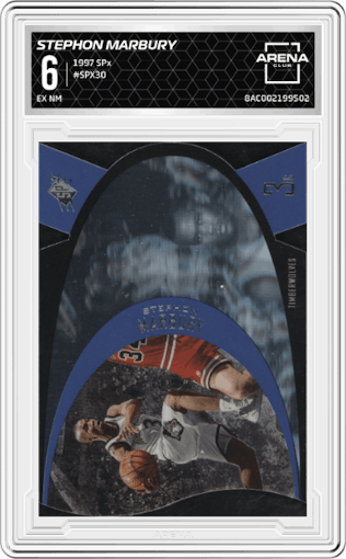 Stephon Marbury from the 1997 SPx set graded by Arena Club and given an overall grade of 6.