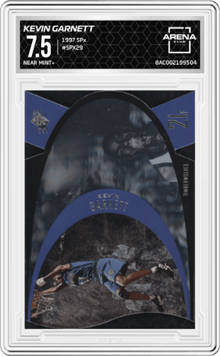 Kevin Garnett from the 1997 SPx set graded by Arena Club and given an overall grade of 7.5.