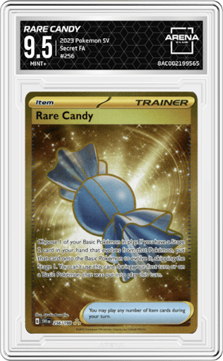 Rare Candy from the 2023 Pokemon SV set graded by Arena Club and given an overall grade of 9.5.
