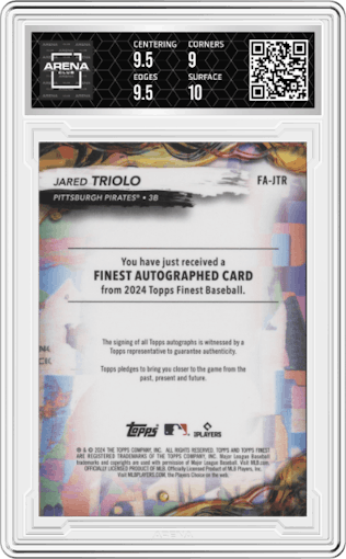 Jared Triolo  from the 2024 Topps Finest set featuring a Orange parallel graded by Arena Club and given an overall grade of 9.5.