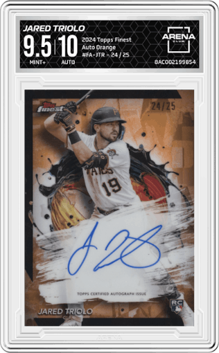 Jared Triolo  from the 2024 Topps Finest set featuring a Orange parallel graded by Arena Club and given an overall grade of 9.5.
