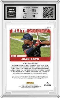Juan Soto from the 2021 Panini Donruss set featuring a Pink Fireworks parallel graded by Arena Club and given an overall grade of 10.