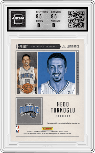 Hedo Turkoglu from the 2022-23 Panini Chronicles  set graded by Arena Club and given an overall grade of 10.