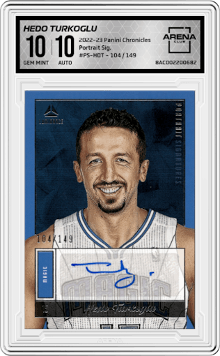 Hedo Turkoglu from the 2022-23 Panini Chronicles  set graded by Arena Club and given an overall grade of 10.