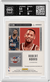 Robert Horry from the 2022-23 Panini Chronicles  set featuring a Blue parallel graded by Arena Club and given an overall grade of 8.5.