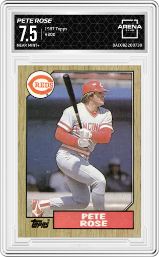 Pete Rose from the 1987 Topps set graded by Arena Club and given an overall grade of 7.5.