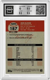 Mark McGwire from the 2022 Topps Chrome Platinum Anniversary set featuring a Aqua Lava Refractor  parallel graded by Arena Club and given an overall grade of 10.