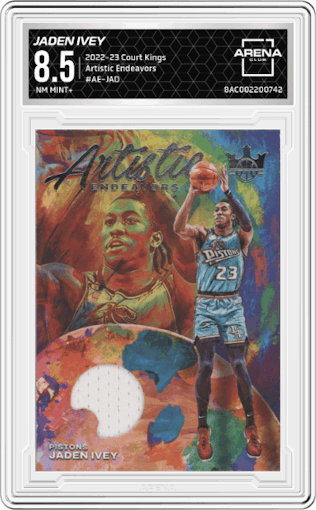 Jaden Ivey from the 2022-23 Panini Court Kings set graded by Arena Club and given an overall grade of 8.5.