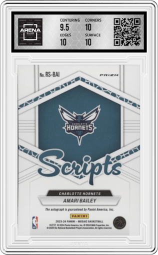 Amari Bailey from the 2023-24 Panini Mosaic set graded by Arena Club and given an overall grade of 10.