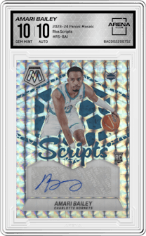 Amari Bailey from the 2023-24 Panini Mosaic set graded by Arena Club and given an overall grade of 10.
