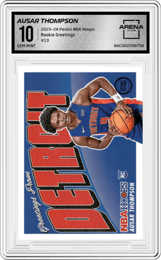 Ausar Thompson from the 2023-24 Panini NBA Hoops set graded by Arena Club and given an overall grade of 10.